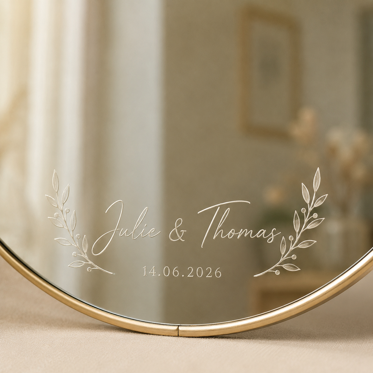 Miroir Rond Gravé Personnalisé — Kokoon Blanc – Image 3