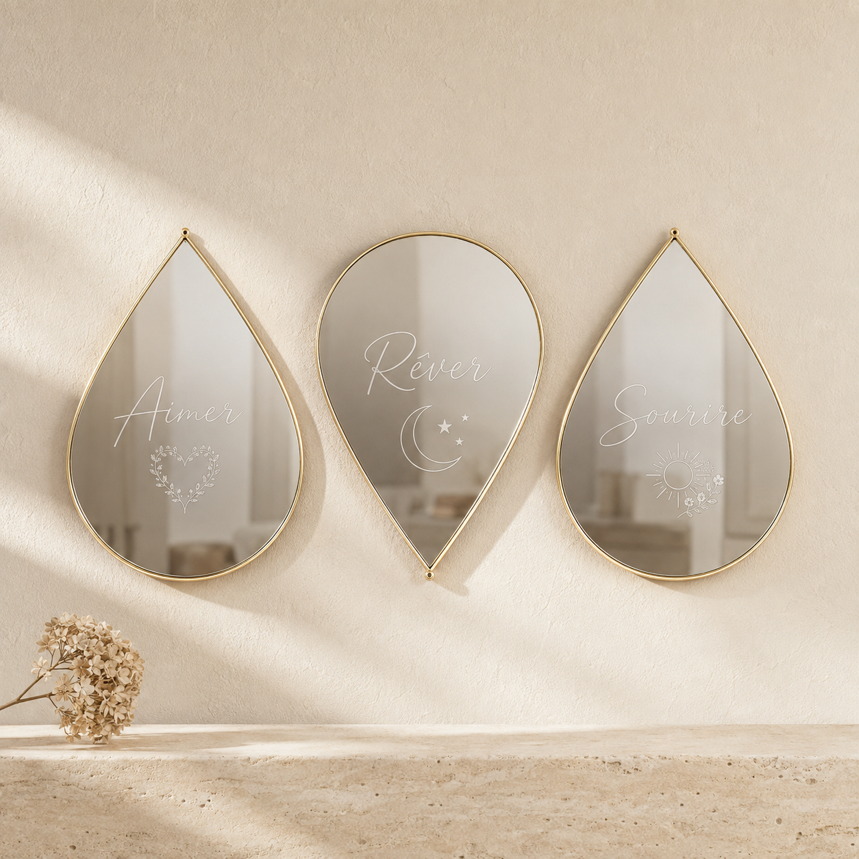 Trio de Miroirs Goutte Dorés Personnalisés – Image 2
