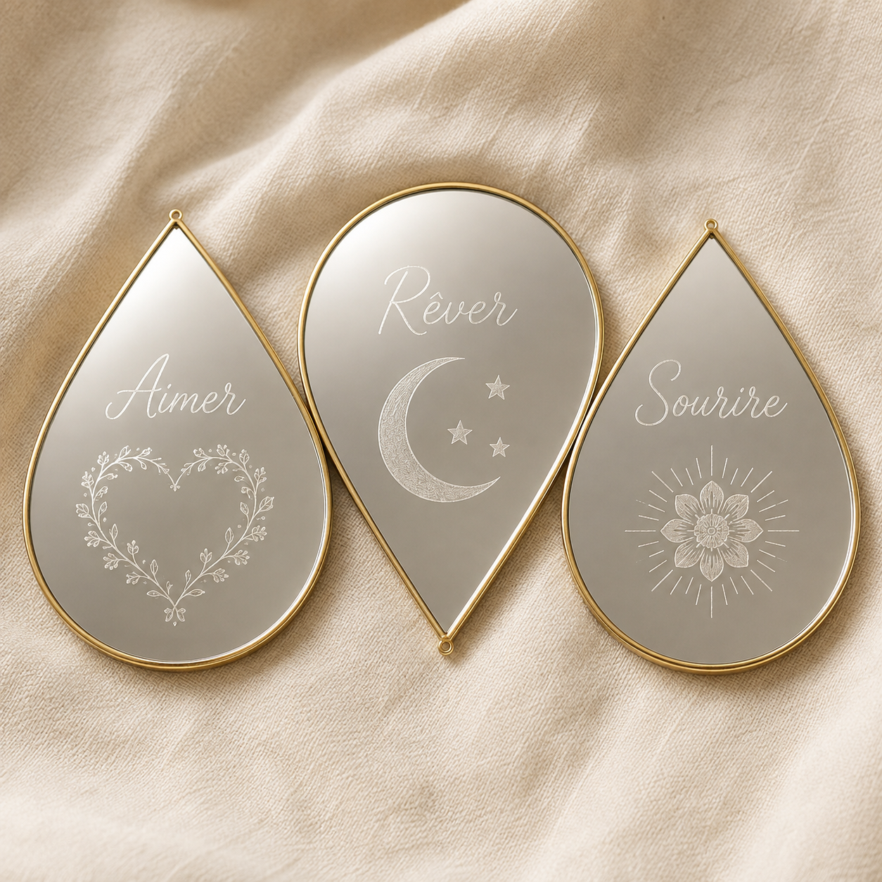 Trio de Miroirs Goutte Dorés Personnalisés – Image 3